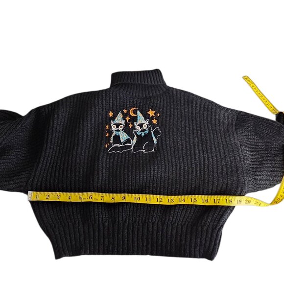 ROMWE Womens Embroidered Celestial Cat Knit Turtleneck Sweater, Black, Size M - Picture 8 of 10